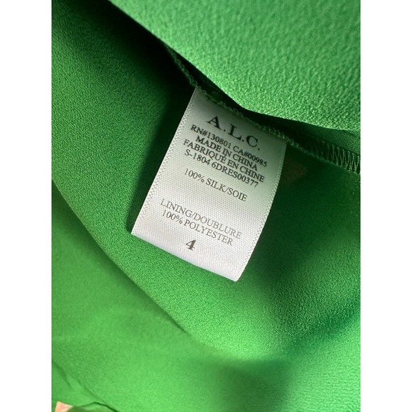 A.L.C. 100% Silk Cora Wrap Dress Green Floral Tie V-Neck SS Women's Size 4 ALC - Picture 9 of 16